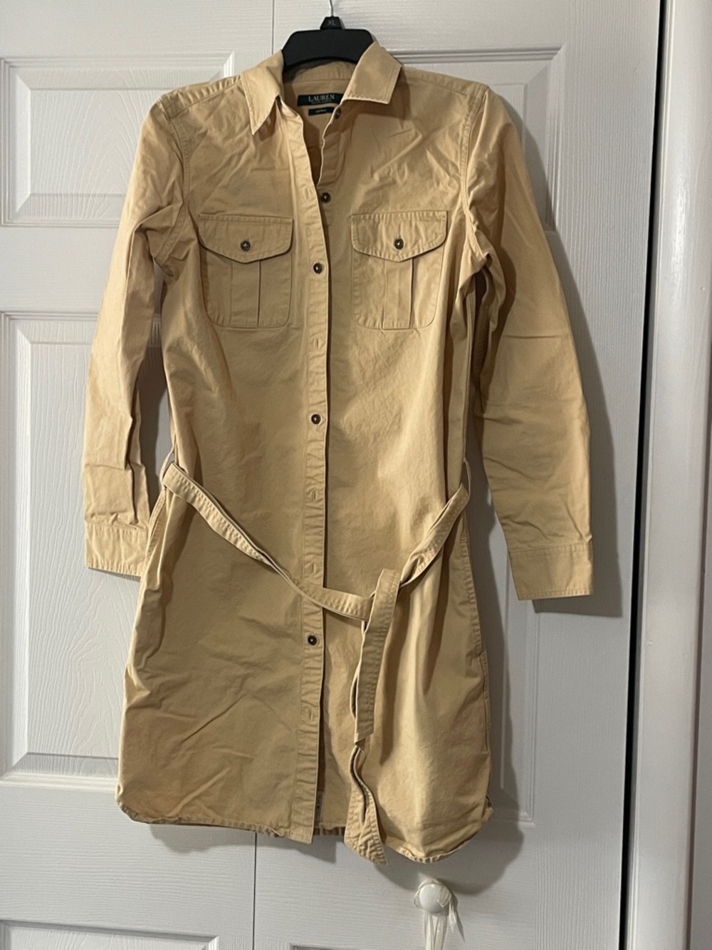 Lauren Ralph Lauren Tan Button-Front Shirt Dress with Waist Tie